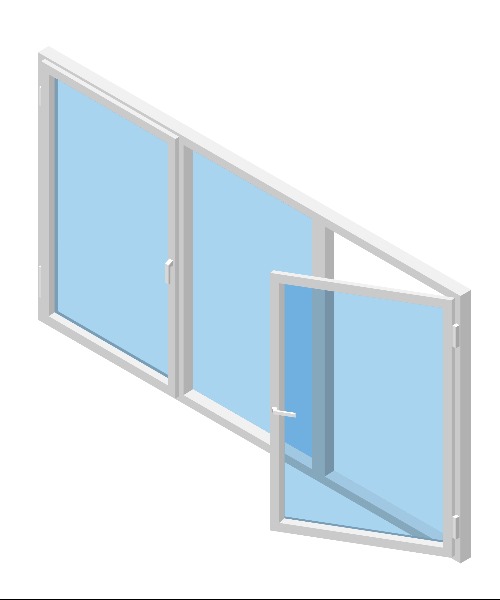 Стеклопакет с тремя створками, поворотный